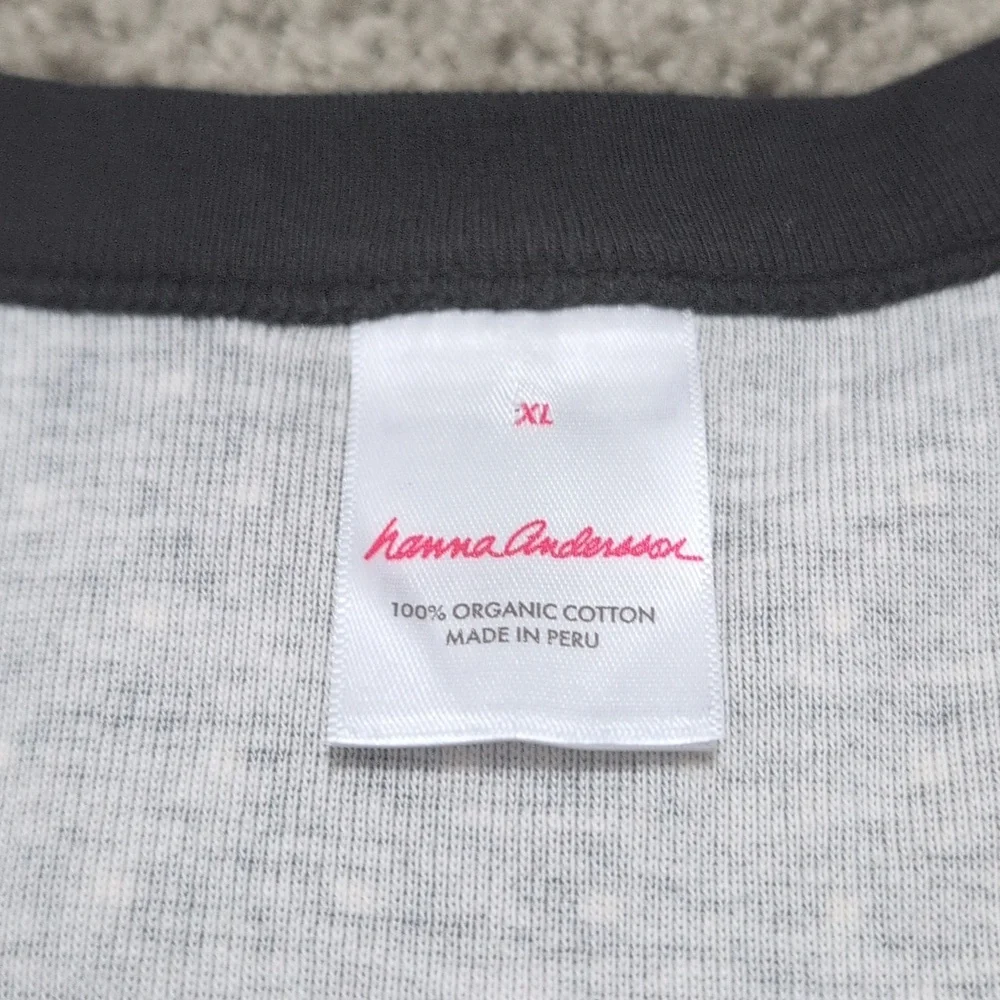 Hanna Andersson Pajama Long Sleeve Top Black Red Snowflake Fair Isle Print XL‎